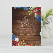 Rustic Burgundy Blue Floral Wedding Kaart (Staand voorkant)