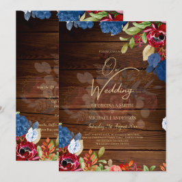 Rustic Burgundy Blue Floral Wedding Kaart