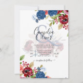 Rustic Burgundy Blue Floral Wedding Kaart (Voorkant)