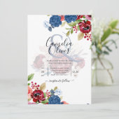 Rustic Burgundy Blue Floral Wedding Kaart (Staand voorkant)