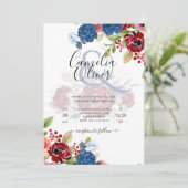 Rustic Burgundy Blue Floral Wedding Kaart (Staand voorkant)