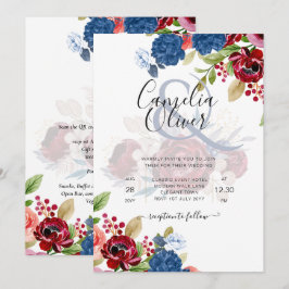 Rustic Burgundy Blue Floral Wedding Kaart