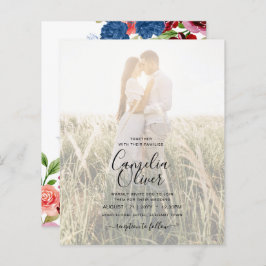 Rustic Burgundy Blue Floral Wedding PHOTO INVITE