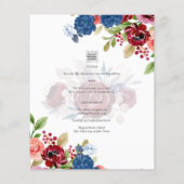 Rustic Burgundy Blue Floral Wedding PHOTO INVITE Flyer (Achterkant)