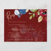Rustic Burgundy Blue Floral Wedding RSVP Briefkaart (Voorkant)