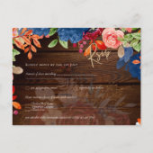 Rustic Burgundy Blue Floral Wedding RSVP Briefkaart (Voorkant)