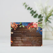 Rustic Burgundy Blue Floral Wedding RSVP Briefkaart (Staand voorkant)