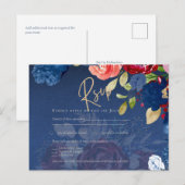 Rustic Burgundy Blue Floral Wedding RSVP Briefkaart (Voorkant / Achterkant)