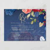 Rustic Burgundy Blue Floral Wedding RSVP Briefkaart (Voorkant)