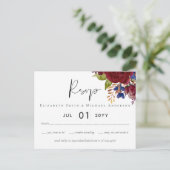 Rustic Burgundy Blue Floral Wedding RSVP Briefkaart (Staand voorkant)
