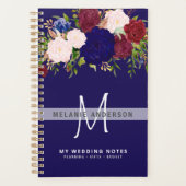 Rustic Burgundy Blue Pink Floral Weddenschap Planner (Voorkant)