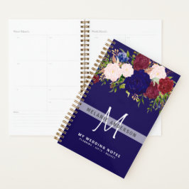 Rustic Burgundy Blue Pink Floral Weddenschap Planner
