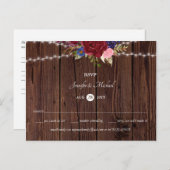 Rustic Burgundy Blue Wedding RSVP Briefkaart (Voorkant / Achterkant)
