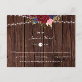 Rustic Burgundy Blue Wedding RSVP Briefkaart