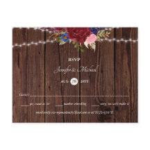 Rustic Burgundy Blue Wedding RSVP Briefkaart