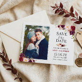 Rustic Burgundy Blush Bloemige 'Save the Date' Fot Save The Date