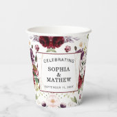 Rustic Burgundy Blush Floral Abstract huwelijk Papieren Bekers (Achterkant)