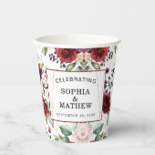 Rustic Burgundy Blush Floral Abstract huwelijk Papieren Bekers (Voorkant)