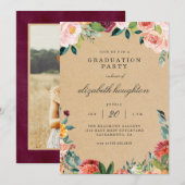 Rustic Burgundy Blush Floral Afstuderen Deel Kaart (Voorkant / Achterkant)