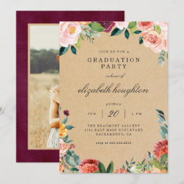 Rustic Burgundy Blush Floral Afstuderen Deel Kaart