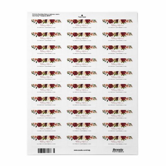 Rustic Burgundy Blush Floral Autumn Boho Etiket (Full Sheet)