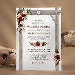 Rustic Burgundy Blush Floral Boho Wedding Arch Kaart<br><div class="desc">De herfstherfst herbergt huwelijksuitnodigingen met een klastige witte achtergrond die kan worden veranderd in elke kleur,  een stijlvolle bruine,  marsala red & blush waterverf floral display op een trouwerige houten bruiloft,  een gekerfd hart met de initialen van paren,  en een moderne huwelijksuitnodiging sjabloon.</div>