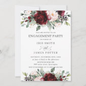 Rustic Burgundy Blush Floral Engagement Party Kaart (Voorkant)