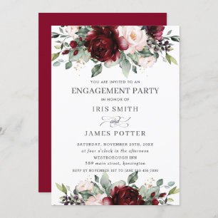 Rustic Burgundy Blush Floral Engagement Party Kaart