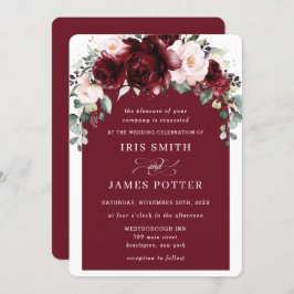 Rustic Burgundy Blush Floral Flowers Arch Wedding Kaart