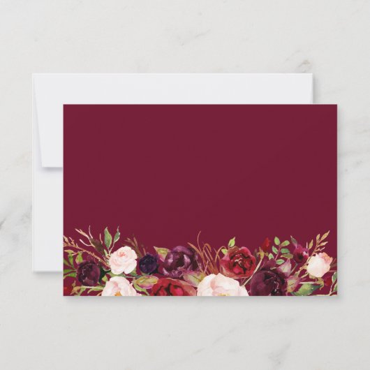 Rustic Burgundy Blush Floral Gold Glitters RSVP Kaartje (Achterkant)