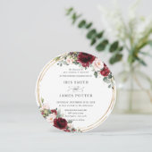 Rustic Burgundy Blush Floral Gold Greenery Wedding Kaart (Staand voorkant)