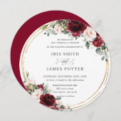 Rustic Burgundy Blush Floral Gold Greenery Wedding Kaart (Voorkant / Achterkant)