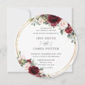 Rustic Burgundy Blush Floral Gold Greenery Wedding Kaart (Voorkant)