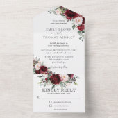 Rustic Burgundy Blush Floral Greenery Wedding All In One Uitnodiging (Binnen)