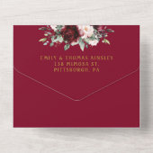 Rustic Burgundy Blush Floral Greenery Wedding All In One Uitnodiging (Achterkant)