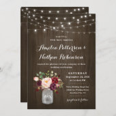 Rustic Burgundy Blush Floral Mason Jar Wedding Kaart (Voorkant / Achterkant)