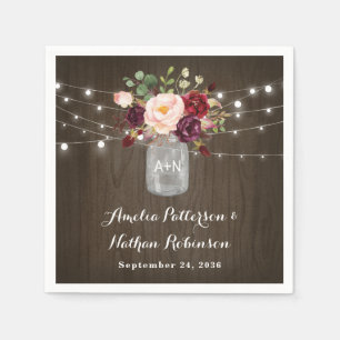 Rustic Burgundy Blush Floral Mason Jar Wedding Servet