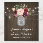 Rustic Burgundy Blush Floral Mason Jar Wedding Wijn Etiket (Enkel label)