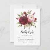 Rustic Burgundy Blush Floral Monogram Wedding RSVP (Voorkant)