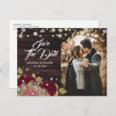 Rustic Burgundy Blush Floral Photo Save the Date Aankondigingskaart (Voorkant / Achterkant)