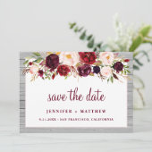 Rustic Burgundy Blush Floral Pink Border Wedding Save The Date (Staand voorkant)