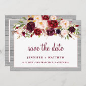 Rustic Burgundy Blush Floral Pink Border Wedding Save The Date (Voorkant / Achterkant)