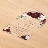 Rustic Burgundy Blush Floral Rozen bruiloft Acryl Uitnodigingen (Laagn)