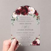 Rustic Burgundy Blush Floral Rozen bruiloft Acryl Uitnodigingen (Insitu (Draagbaar))