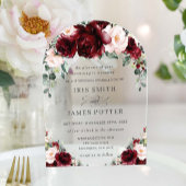 Rustic Burgundy Blush Floral Rozen bruiloft Acryl Uitnodigingen