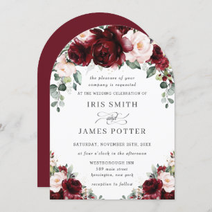 Rustic Burgundy Blush Floral Rozen bruiloft Kaart