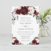 Rustic Burgundy Blush Floral Rozen bruiloft Kaart (Staand voorkant)