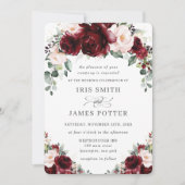 Rustic Burgundy Blush Floral Rozen bruiloft Kaart (Voorkant)