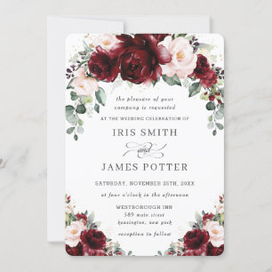 Rustic Burgundy Blush Floral Rozen bruiloft Kaart