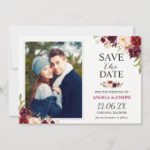 Rustic Burgundy Blush Floral Save the Date Photo (Voorkant)